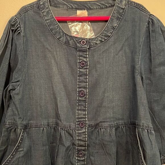 Evsie Kid's Blue 3/4 Sleeve Button Down Chambray Dress Size Medium NWT - Picture 3 of 8